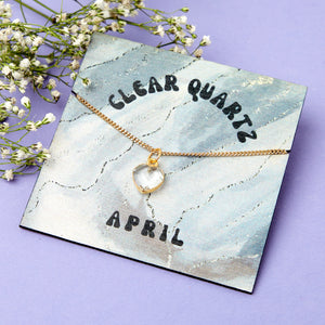Gold Plated April Clear Quartz Necklace Card