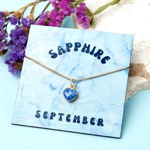 Gold Plated September Sapphire Necklace Card