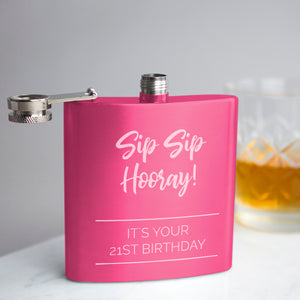 Sip Sip Hooray' Personalised Birthday Hip Flask