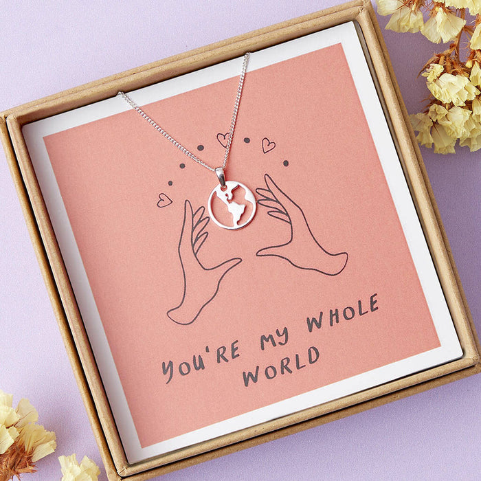 You're My World Sterling Silver Globe Necklace