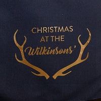 'Christmas at the' Personalised Antlers Christmas Table Runner