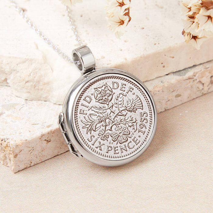 70th Birthday 1955 Sixpence Locket Necklace