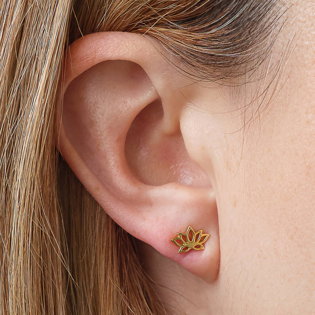 Gold Plated Lotus Flower Stud Earrings – Ellie Ellie