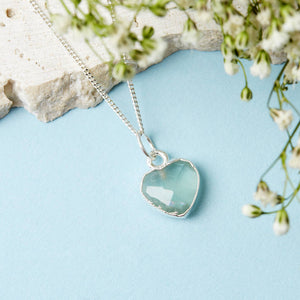 Healing Aquamarine Heart Gemstone Silver Necklace