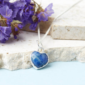 Healing Sapphire Heart Gemstone Silver Necklace