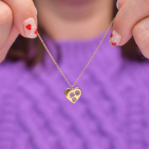 Heart Paw Print Gold Plated Necklace