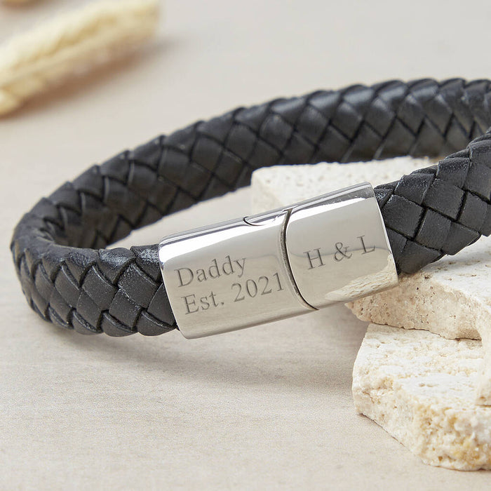 Mens Personalised Dad / Daddy Est. Leather Bracelet