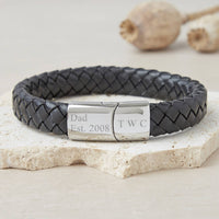 Mens Personalised Dad / Daddy Est. Leather Bracelet