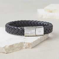 Mens Personalised Dad / Daddy Est. Leather Bracelet