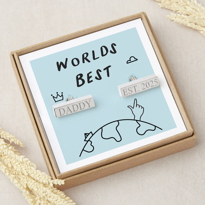 Personalised Daddy Est. Silver Bar Cufflinks