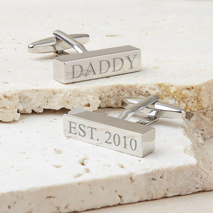 Personalised Daddy Est. Silver Bar Cufflinks