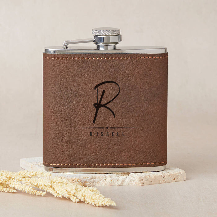 Personalised Initial And Name Leather Hip Flask