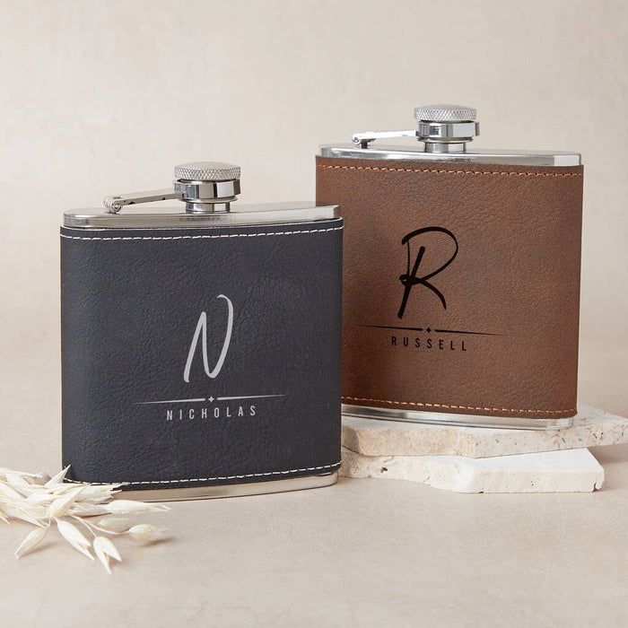 Personalised Initial And Name Leather Hip Flask