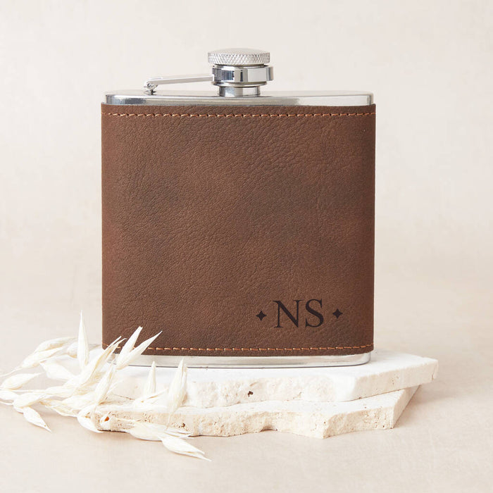 Personalised Initials Leather Hip Flask