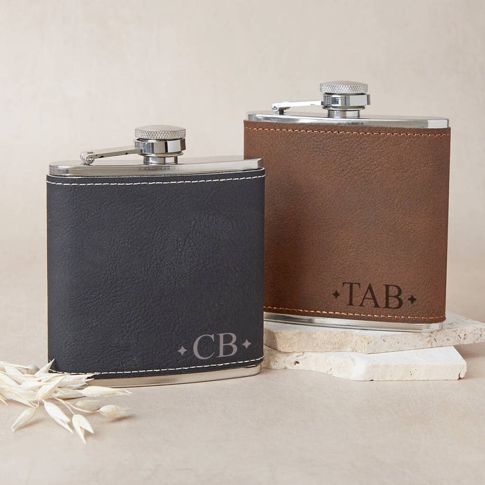 Personalised Initials Leather Hip Flask
