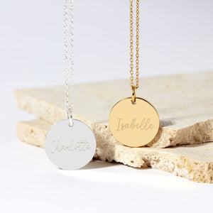 Personalised Name Silver Plated Disc Necklace