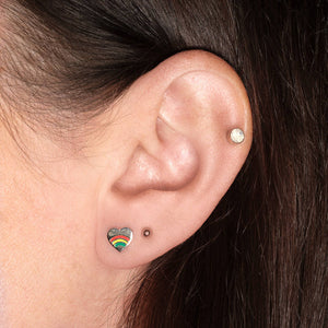 Rainbow Heart Silver Earrings Studs