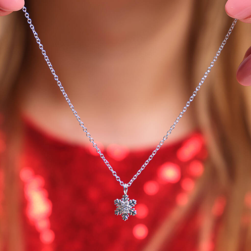 Snowflake Necklace in Solid Sterling Silver, Snowflake Pendant With CZ Crystal Center Stone Snowflake Necklace in Solid Sterling Silver, Snowflake Pendant With CZ Crystal Center Stone