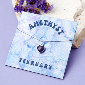 Sterling Silver February Amethyst Necklace Card