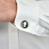 Sixpence Enamel Coin Cufflinks - Silver