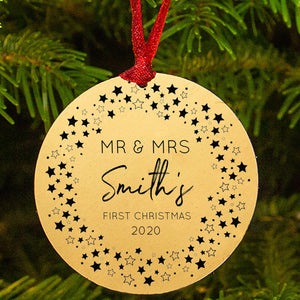 Personalised First Christmas As Mr And Mrs Star Wreath Decoration