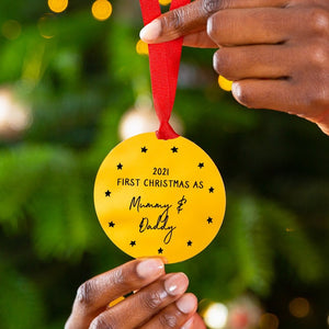 Personalised 'First Christmas As Mummy And Daddy' Christmas Tree Decoration