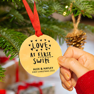 Personalised 'Love At First Swipe' Christmas Decoration