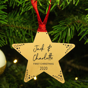 Couples First Christmas' Gold Star Tree Decoration
