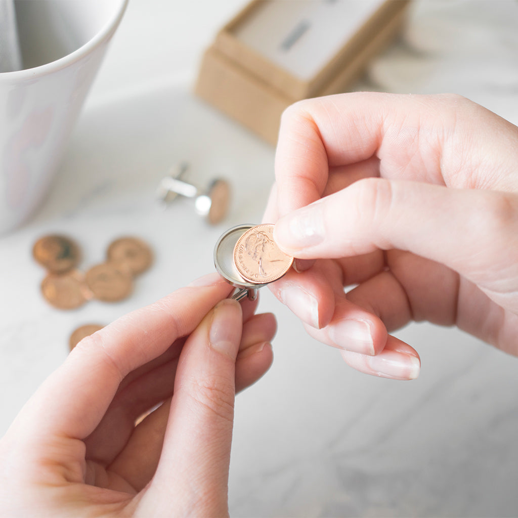 Halfpenny Year Coin Cufflinks 1971-1983
