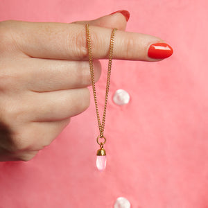 Gold Plated Mini Rose Quartz Gemstone Necklace