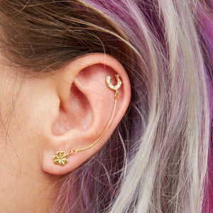 Gold Plated Lucky Horseshoe And Clover Double Earring