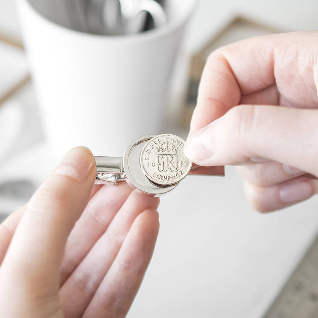 60th Birthday 1965 Sixpence Year Coin Tie Clip