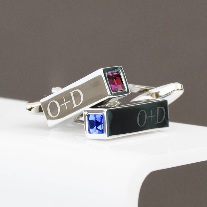 Birthstone Couples Personalised Bar Cufflinks