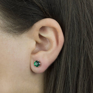 May Birthstone - Emerald Sterling Silver Crystal Stud Earrings