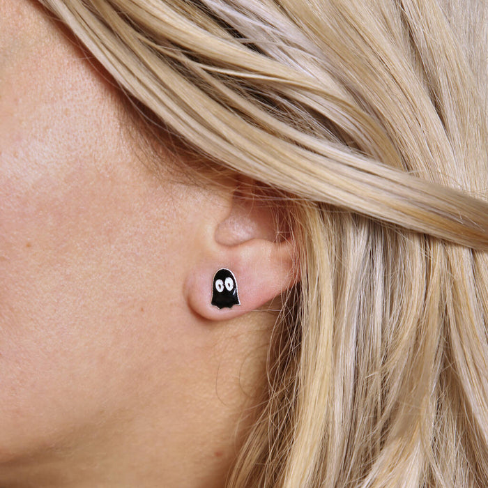 Black Goggle Eyed Ghost Halloween Earrings