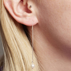 Long Silver Pearl Earrings