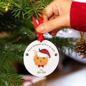 Personalised 'Forever Leaving Paw Prints In Our Hearts' Cat Breed Christmas Remembrance Keepsake Decoration