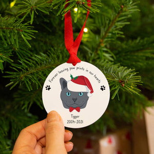 Personalised 'Forever Leaving Paw Prints In Our Hearts' Cat Breed Christmas Remembrance Keepsake Decoration