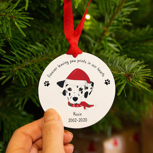 Personalised 'Forever leaving paw prints' Dog Breed Christmas Decoration