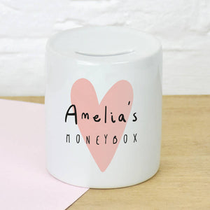 Children's Personalised Money Box Pink Heart