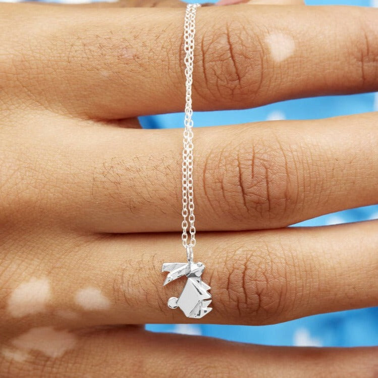 Sterling Silver Origami Rabbit Necklace