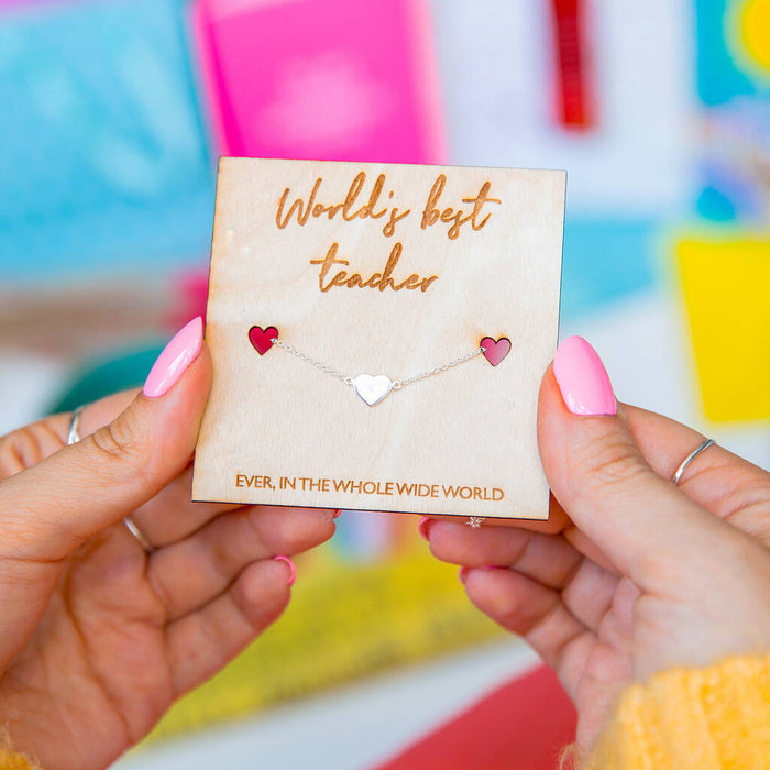 Worlds best teacher' Sterling Silver Necklace Card