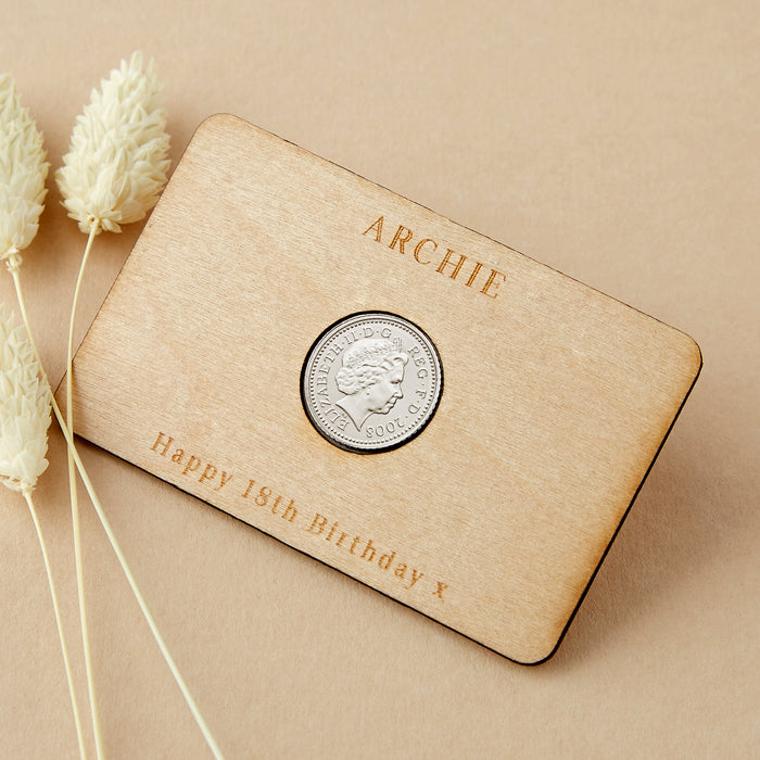 18th Birthday 2008 Five Pence Personalised Wallet Card