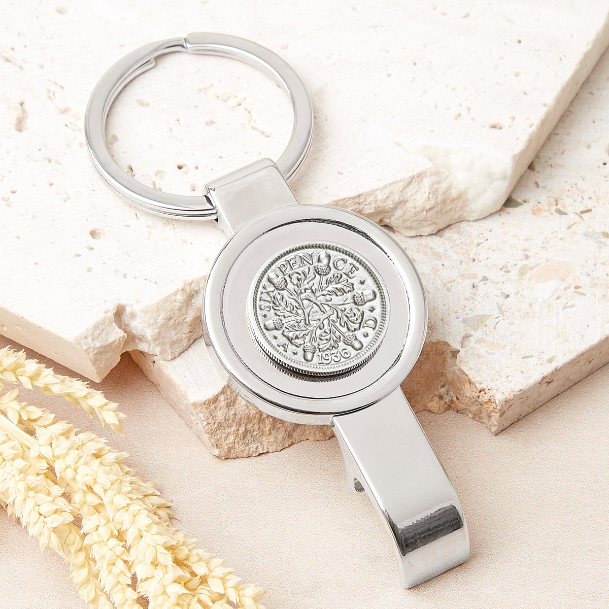 90th Birthday 1936 Sixpence Bottle Opener Keyring