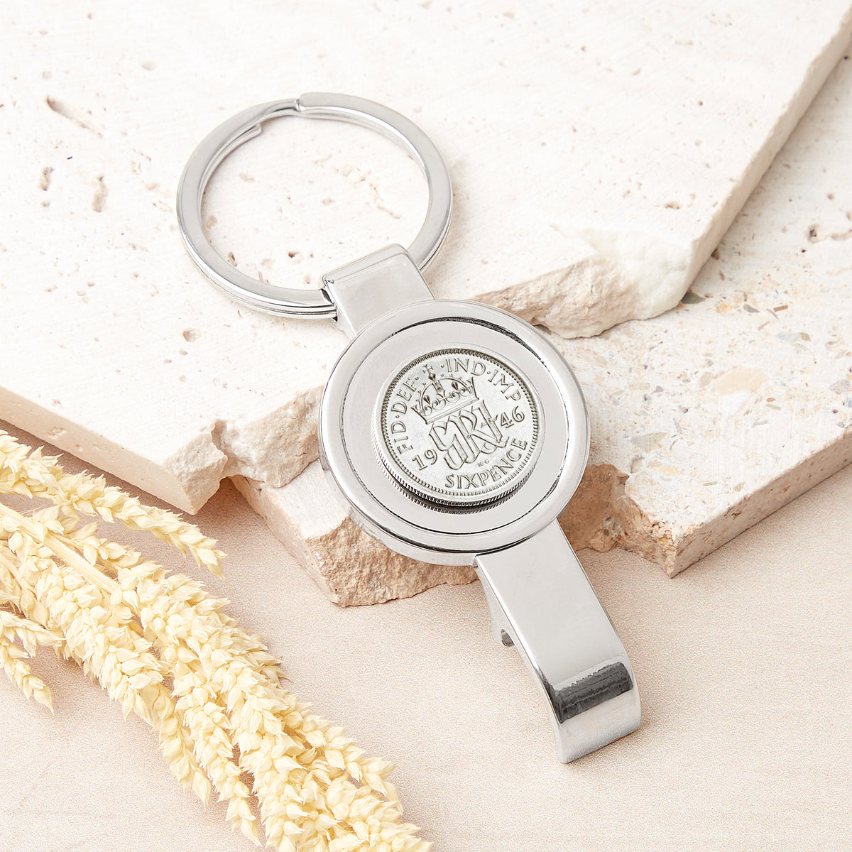 80th Birthday 1946 Sixpence Bottle Opener Keyring