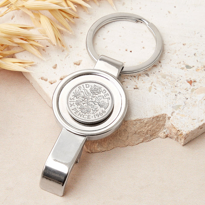 60th Birthday 1966 Sixpence Bottle Opener Keyring