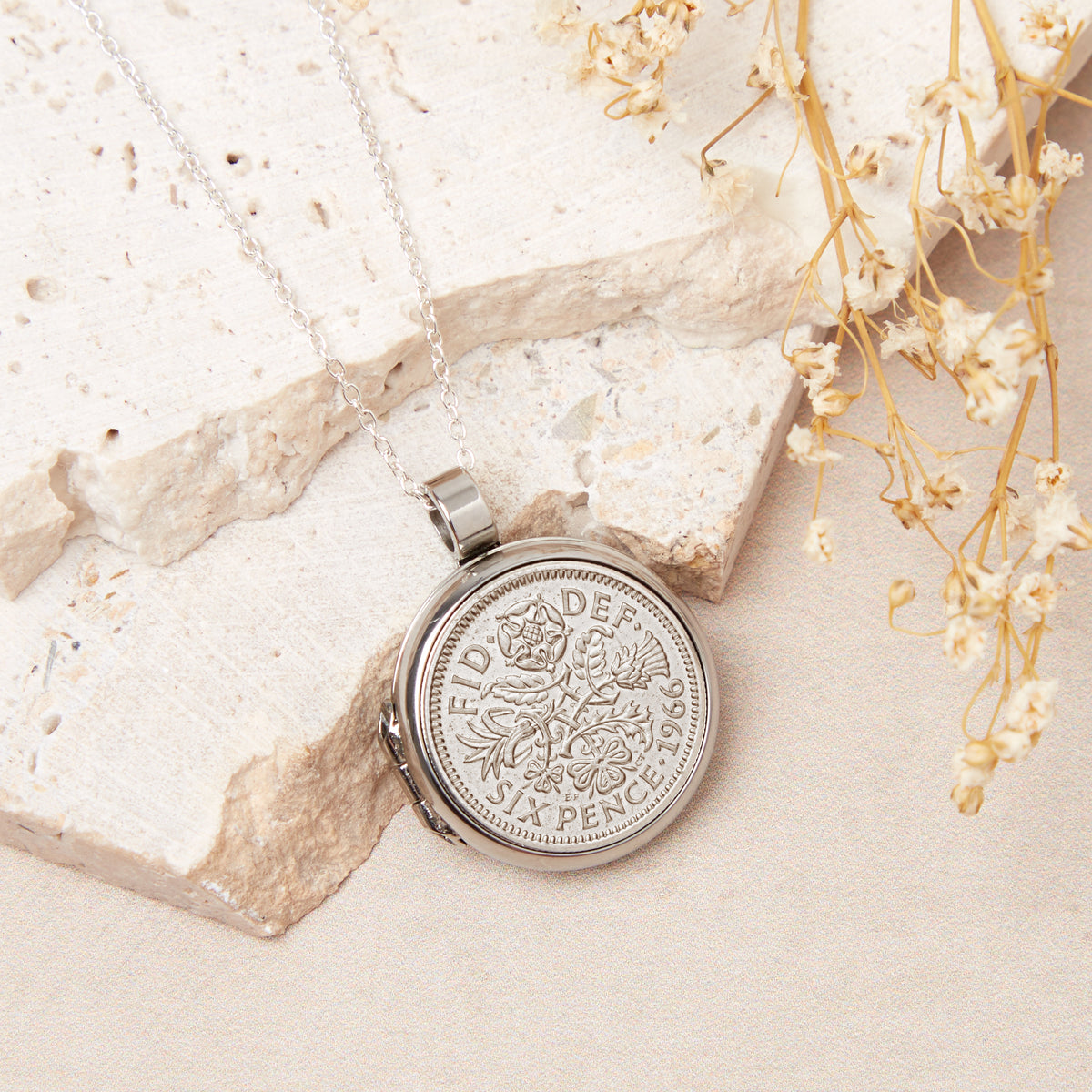60th Birthday 1966 Sixpence Locket Necklace