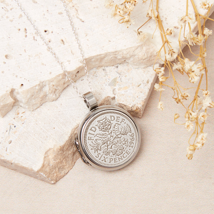 60th Birthday 1966 Sixpence Locket Necklace