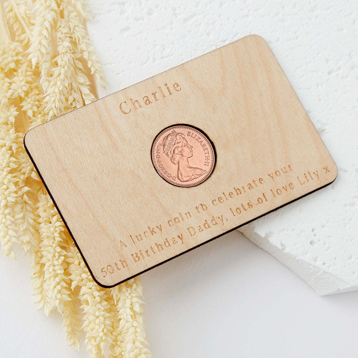 50th Birthday 1976 Half Penny Personalised Wallet Card