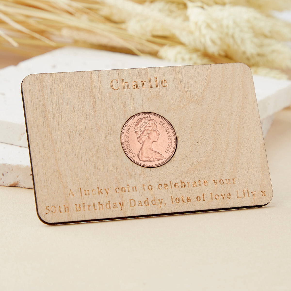 50th Birthday 1976 Half Penny Personalised Wallet Card